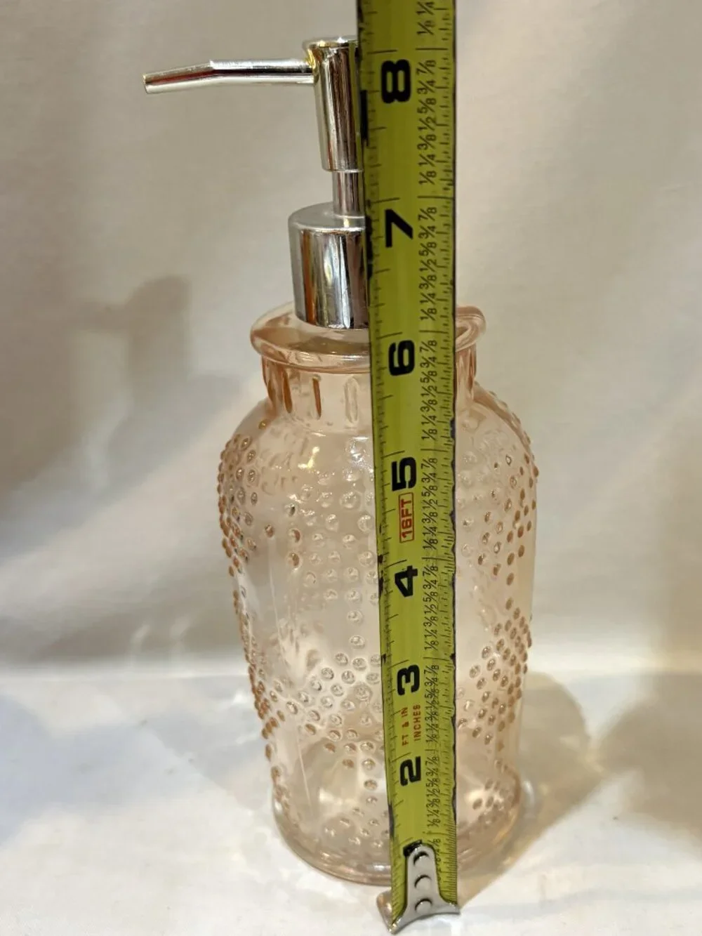 Pink Glass Hobnail Liquid Soap Dispenser